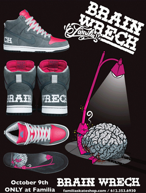 Bratrud联名Nike SB的脑残Brainwreck款Dunk High将在Familia Skateshop发售